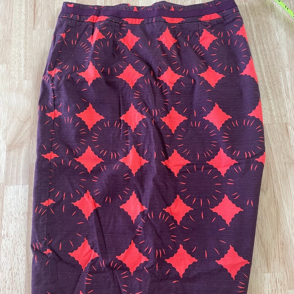 BODEN Women's Size US4 Red & wine Geometric flower Wool Blend lined Pencil Skirt